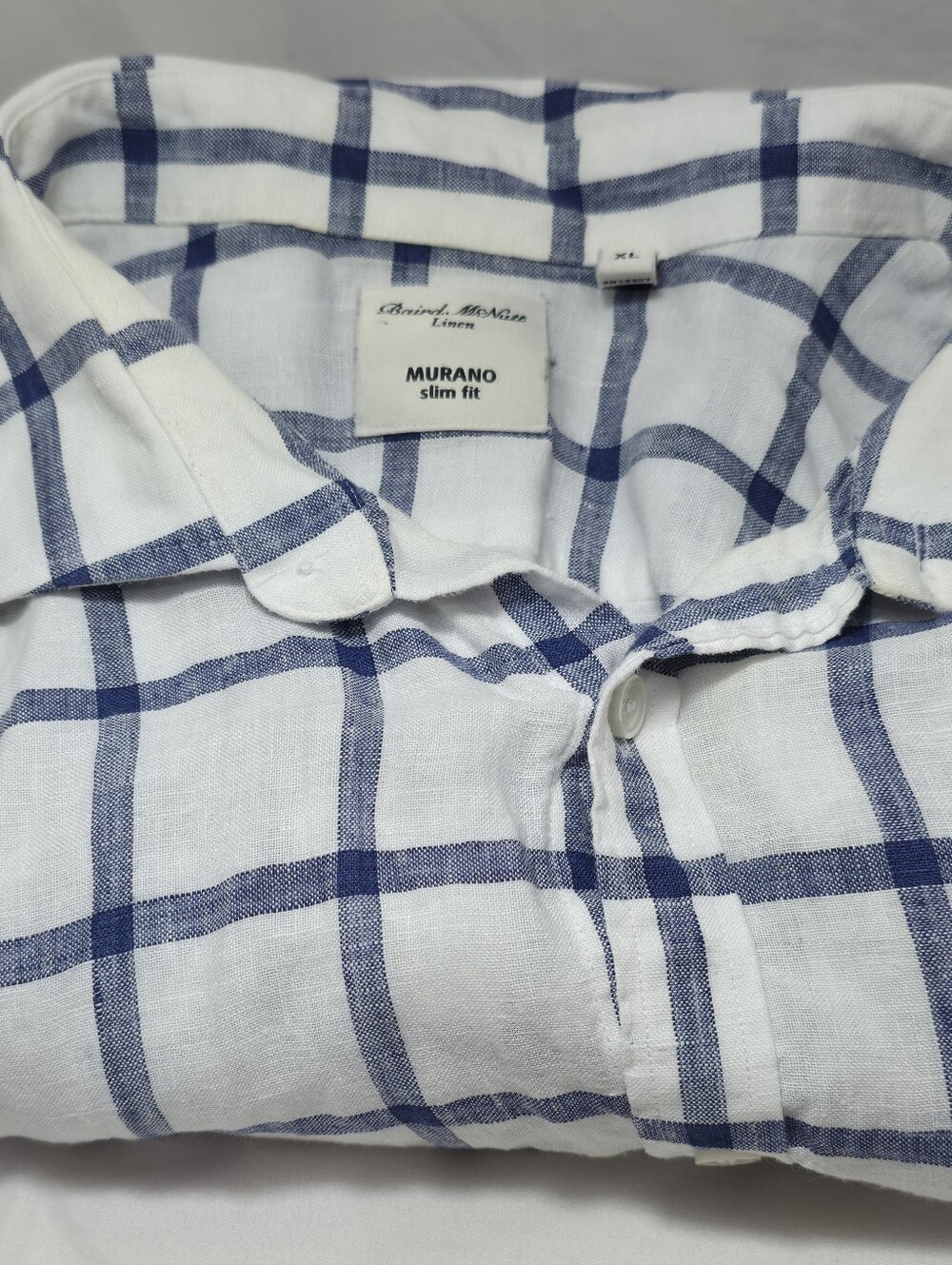 Baird McNutt Slim Fit White with Blue Windowpane Linen Button-Down Shirt